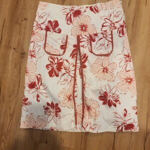 Floral A-Line Skirt M White Red Cotton Blend Cottagecore Boho Floral Coastal
